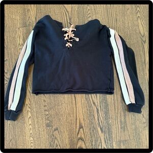 ❤️Dance & Marvel Black Lace-Up Hoodie Sweater with Striped Sleeves large❤️